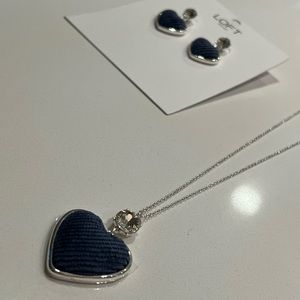 💎 NWT! Matching Loft Silver and Blue Heart Necklace and Earrings